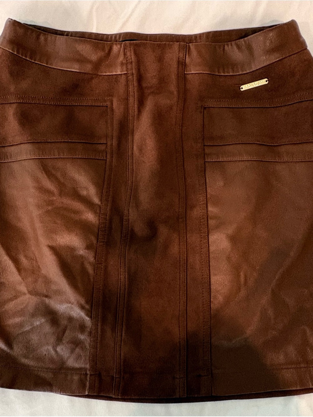 Marc New York Brown Mini Skirt with Gold Nameplate